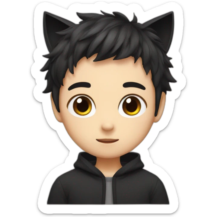 Japanese boy, with black cat ears and a cute hair style in black sticker