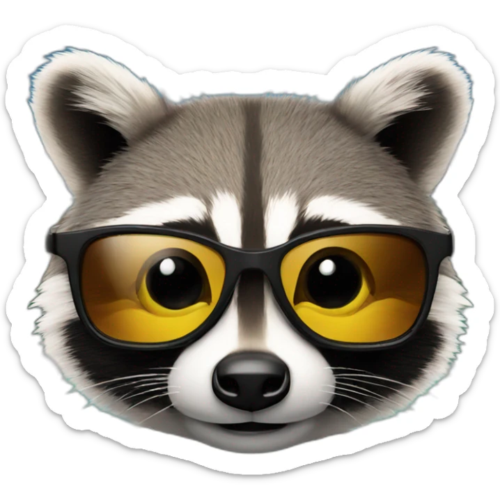Raccon with ski glasses, in glasses is Reflection of beautiful nature sticker