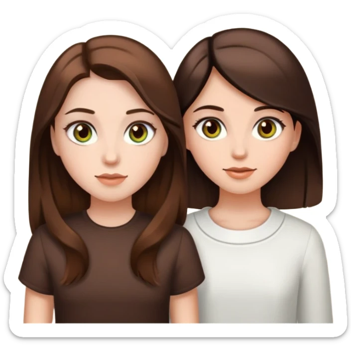 2 girls, one with dark brown hair and hazel green eyes and white skin, and the other with light brown skin, chocolate brown hair and brown eyes  sticker