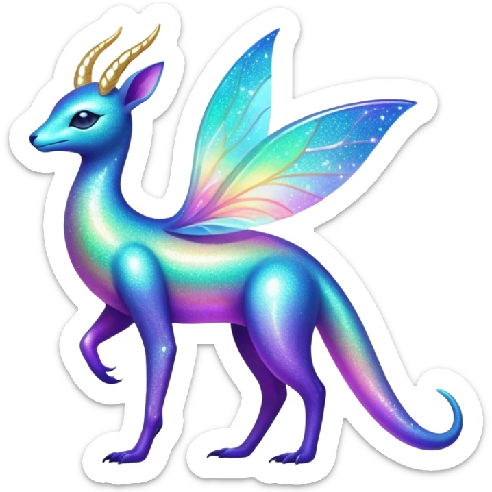 Shiny Exotic Colorful Neon-colored Glittery Ethereal Sparkly Iridescent Amaura-Aurorus-Fakémon-hybrid-creature (full body)  sticker