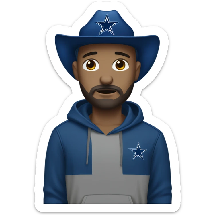 Bald white male with dark brown beard holding dark blue Dallas Cowboys hat. He’s crying because he’s ashamed of being bald  sticker