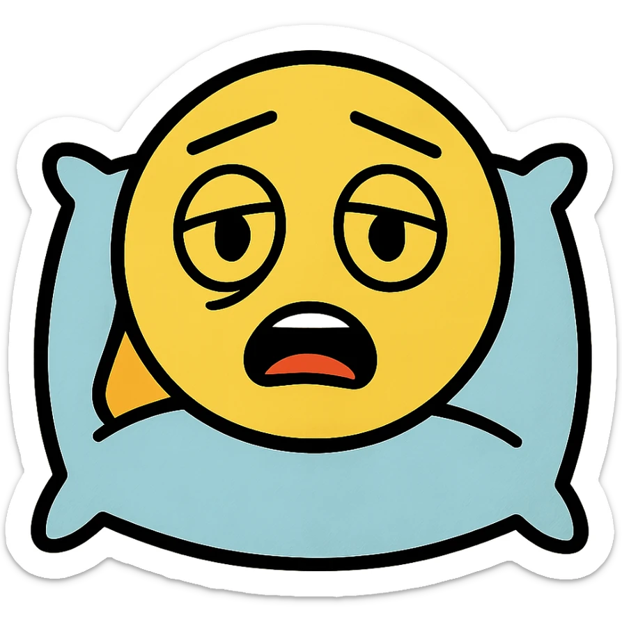 Add a soft pillow under the tired yellow face, keep the background transparent. sticker