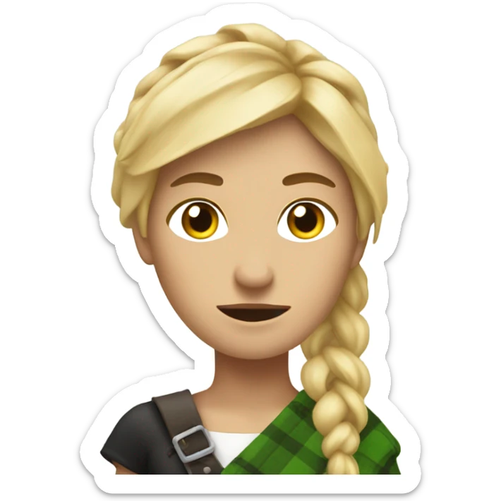 A blonde woman in a kilt with holes because she is poor sticker