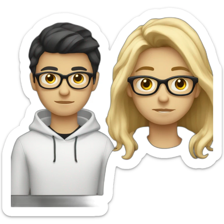 thin white teenager with blond hair.  He is cross-eyed and wears black glasses.  he has a triangular shaped head.  he is also wearing a white sweater.  he has dark eyes and a long face sticker