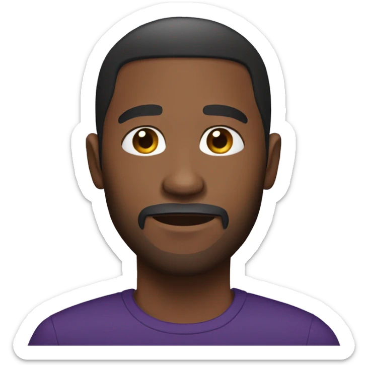 Brown skin African American man with a close haircut and a beard, wearing a dark purple shirt sticker