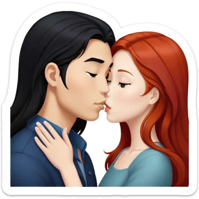 long hair asian boy kisses redhead white girl  sticker