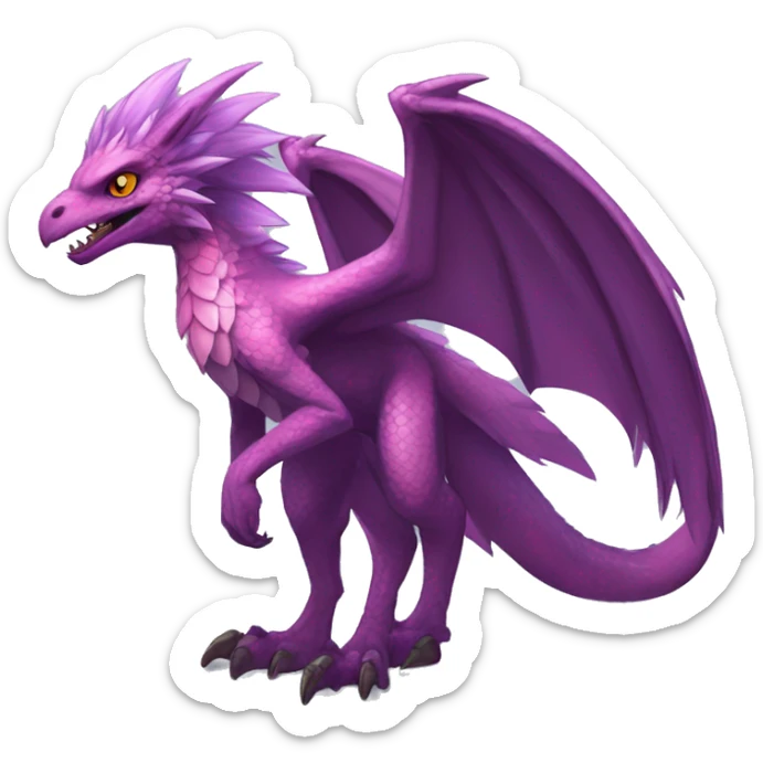 Mauve-red-violet-colored anthro-raptor-dragonkin-scalie-sona-Fakémon-hybrid with a mane on head and back full body sticker
