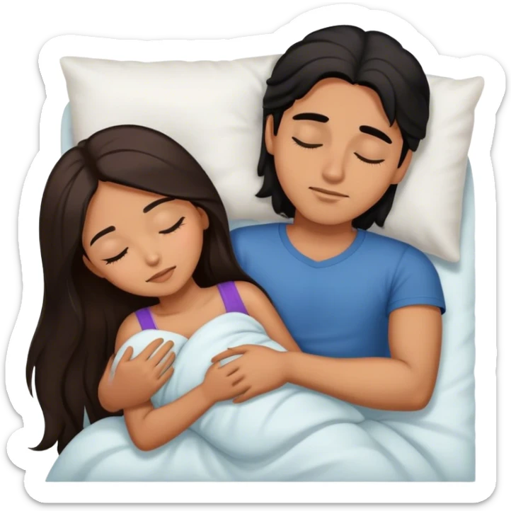Caramel color latino Guy with long black hair sleeping with brown hair girl sticker