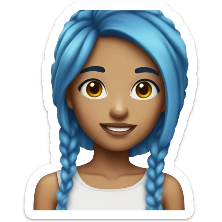 A girl with blue hair and brown eyes sticker