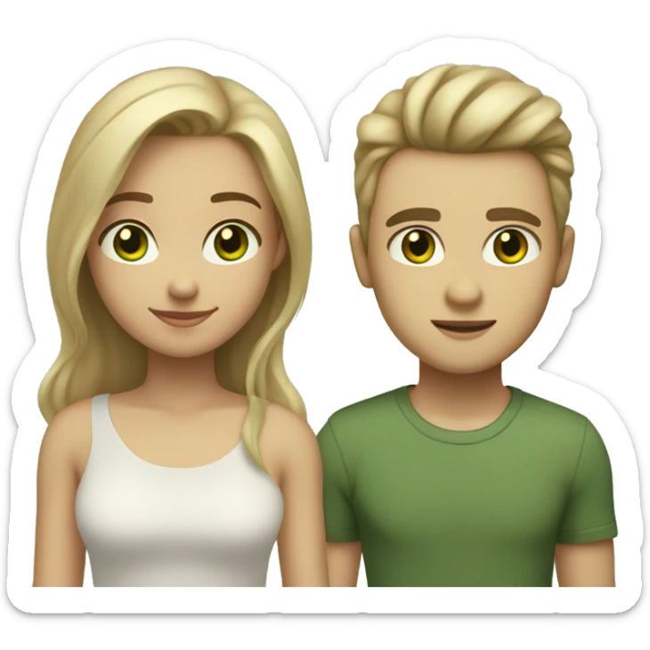 A girl with light skin and light Brown hair and green eyes, beside her a Guy with light beige skin dirtyblond hair and green eyes sticker