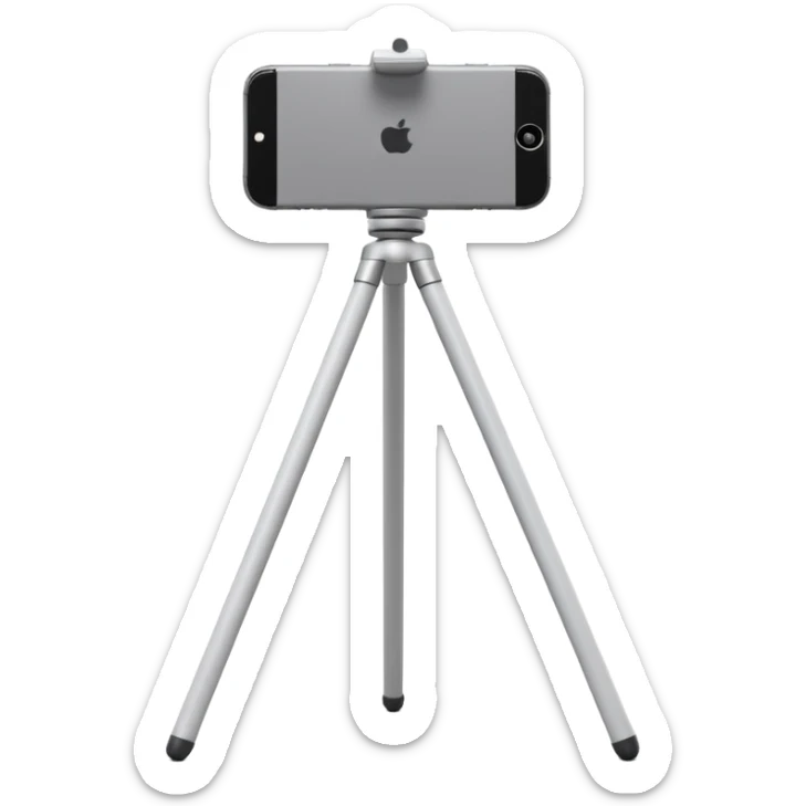 3D Apple-style emoji of a white tripod holding an iPhone 16 Pro,
rear view, visible camera lenses,
clean white background, smooth rounded design sticker