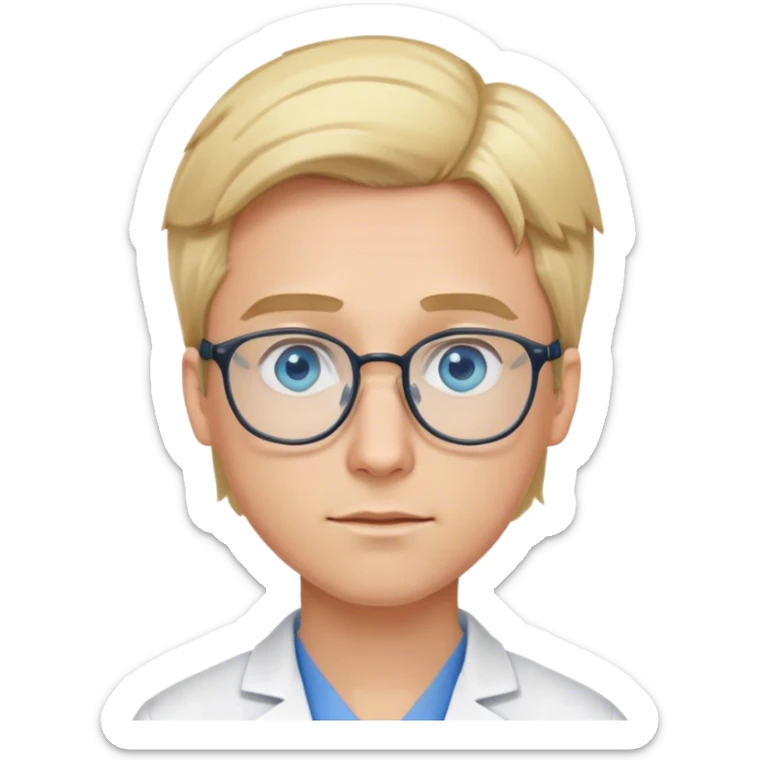 Young doctor with blonde hair, blue eyes, glasses, rolling his eyes sticker