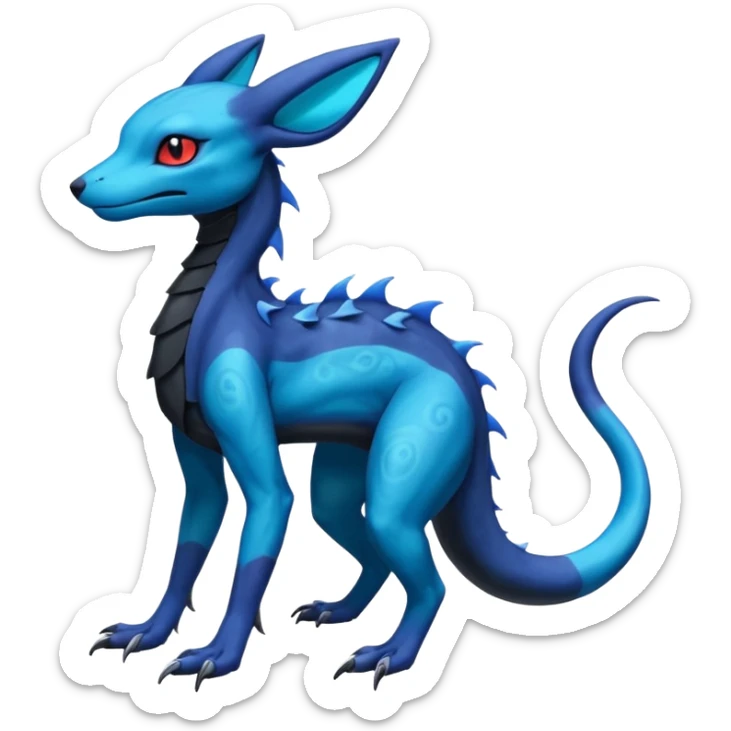 Gothic Scaley Exotic Salandit-Umbreon-Suicune-Fakémon-hybrid-creature (full body), 4 legs sticker