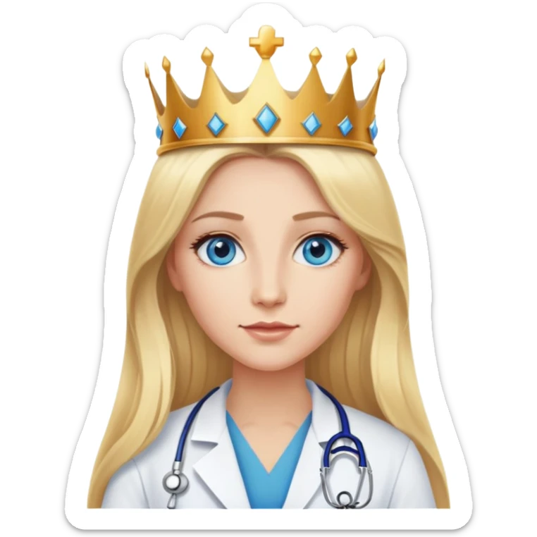 long blonde hair blue eye woman doctor with crown  sticker