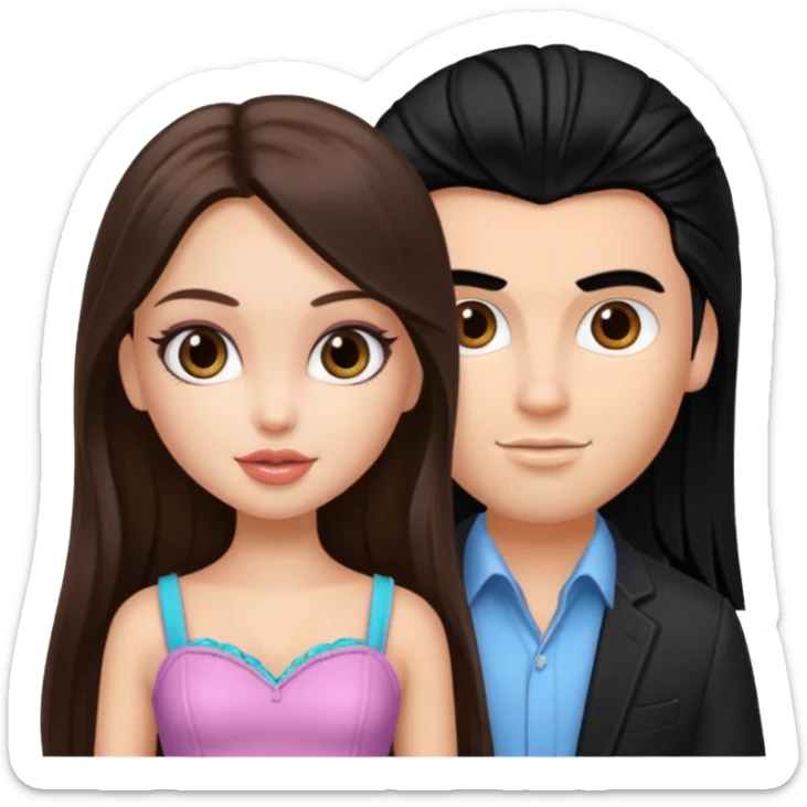 a pretty fair bratz girl with long brown hair and white bratz man with black hair sticker