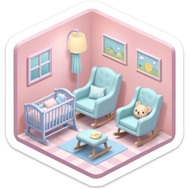 isometric baby room, Baby room with night lamp and rocking chair sticker