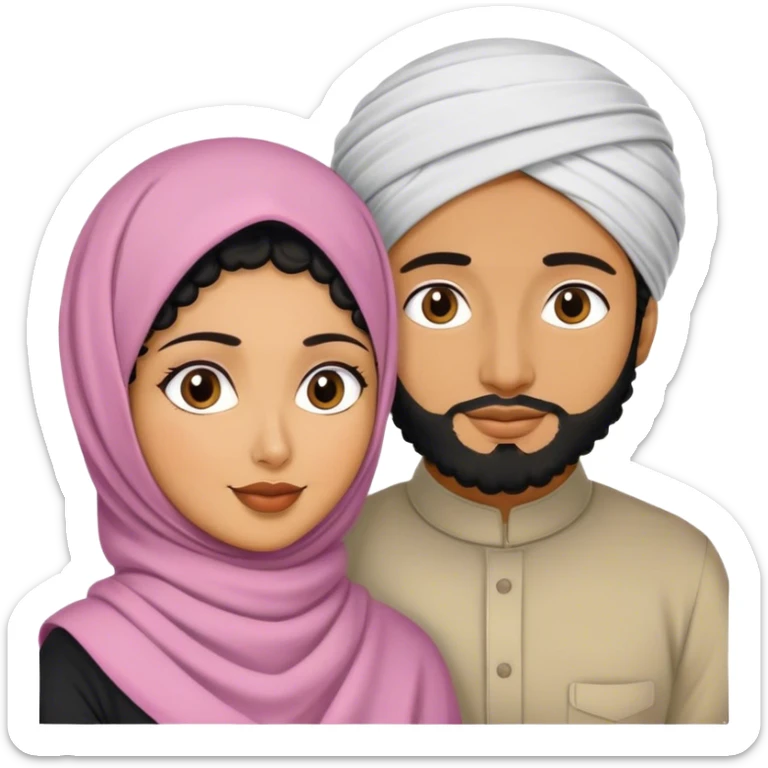 a black curly hair husband with the bengali wife that wears a hijab  sticker
