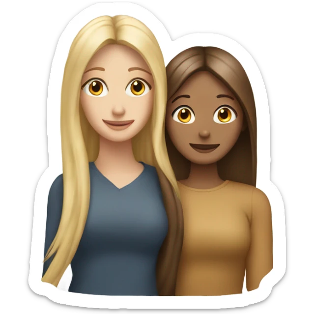 beautiful woman with long straight blonde hair hugging beautiful woman with long straight brown hair sticker