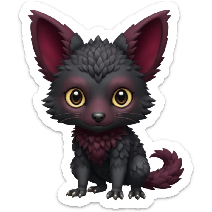 Cute cool realistic black Trico-hybrid-creature dark burgundy (full body) sticker