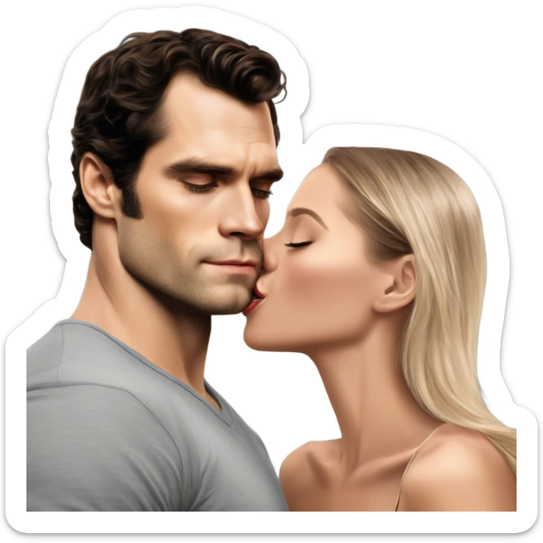 realistic photo of Henry Cavill kissing a beautiful female model while touching her cheek sticker