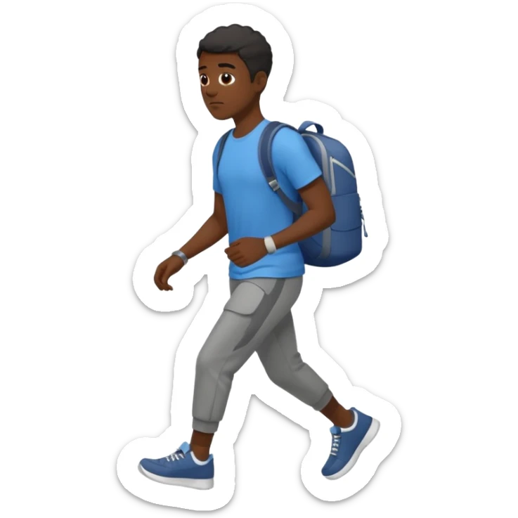 iOS emoji style - a black man in casual clothes and wearing trainers. Walking quickly. He does not have a bag or backpack.

 sticker