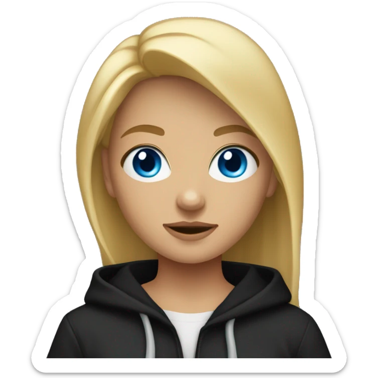 tanned blonde hair blue eyes girl with black hoodie on sticker