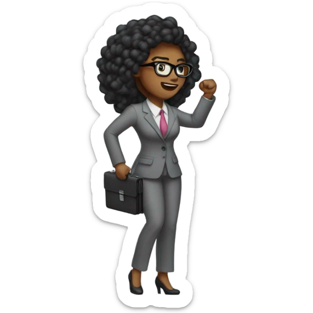 Sexy black female with glasses, a Grey flannel suit, and a briefcase fighting for women's rights fist in the air! sticker
