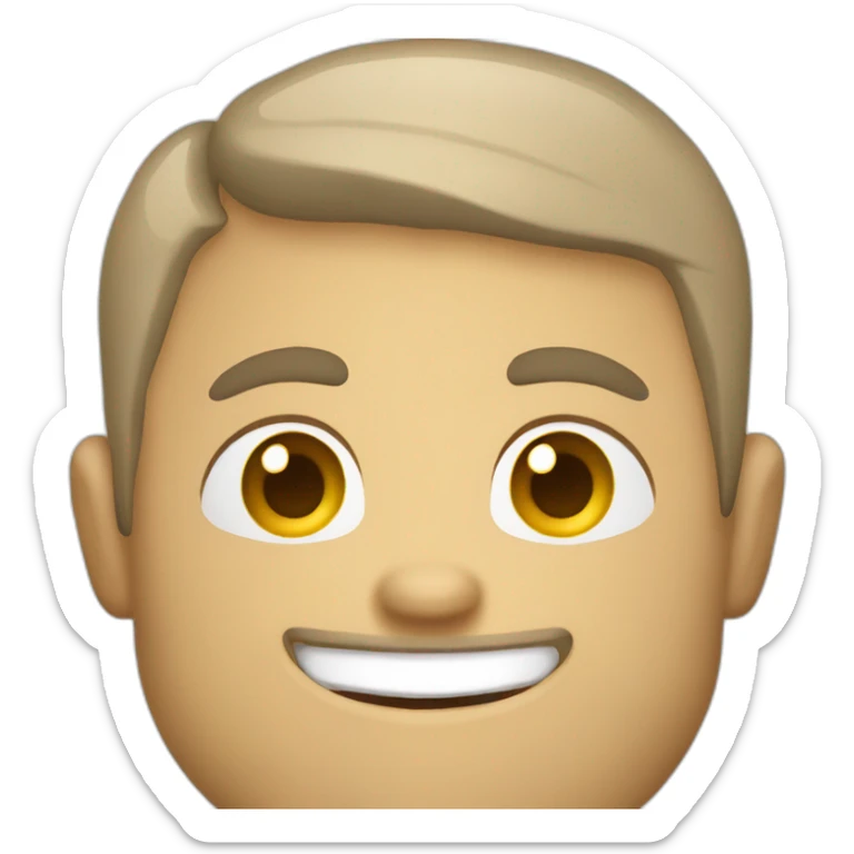 A person holding a box of wood with a beautiful smile will make any wooden product you want, he has a yellow food ball. Blue eyes and skin light beige hair dark color. sticker