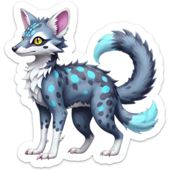 Feral Rare Fantasy dark colorful Vernid-Sergal-Genet-Trico-species by LiLaiRa, random markings, tufted tail, tufted ears, full body sticker