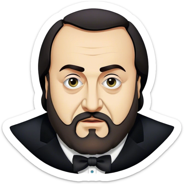 Cinematic Realistic Luciano Pavarotti Portrait Emoji, depicted as a charismatic operatic tenor with expressive eyes and commanding stage presence, rendered with rich elegant textures and warm theatrical lighting that captures his timeless vocal brilliance. sticker