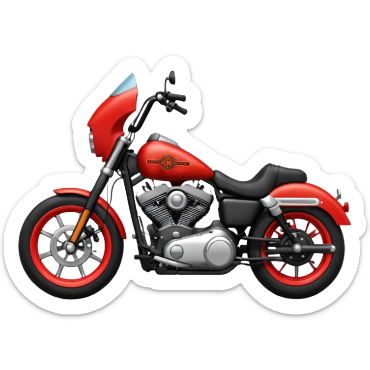 Emoji pequeno de uma moto estilo Harley-Davidson, nas cores preto com pequenos detalhes vermelho. Design minimalista, traços fortes, visual agressivo, fundo transparente.malista, traços fortes, visual agressivo, fundo transparente. sticker
