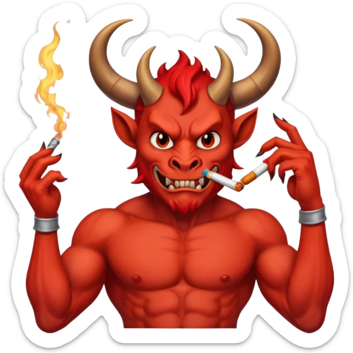 Diablito de cara roja con un cigarro pero el cigarro en la boca y menos humanoide sticker