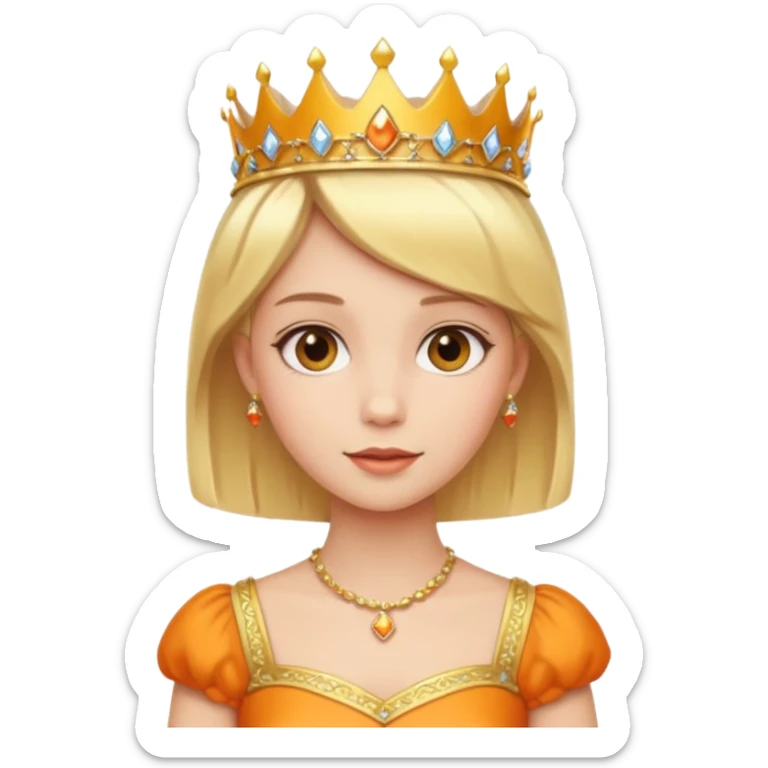 Princess in orange yellow Dress with gold Tiara, short Blonde Hair sticker