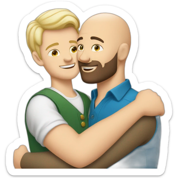 Tall Hungarian 50s blond blue eyes bald bearded man hugs African bald  bearded 50s man sticker