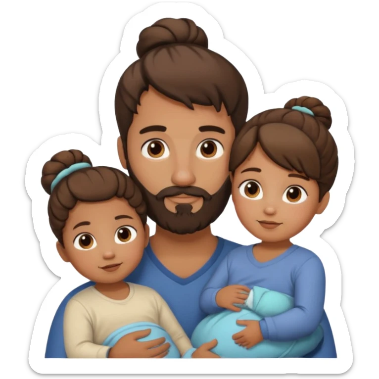 brown family with mom dad teenage daughter toddler son and baby. moms hair is in a bun. dad has a beard.  sticker