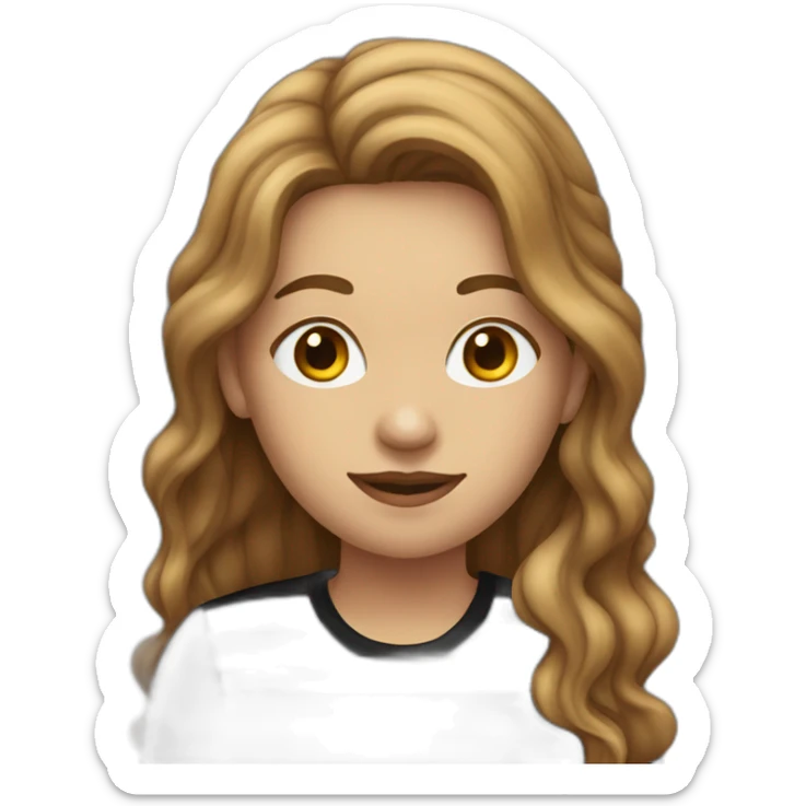 woman with long wavy light brown hair wearing black stripy t-shirt sticker