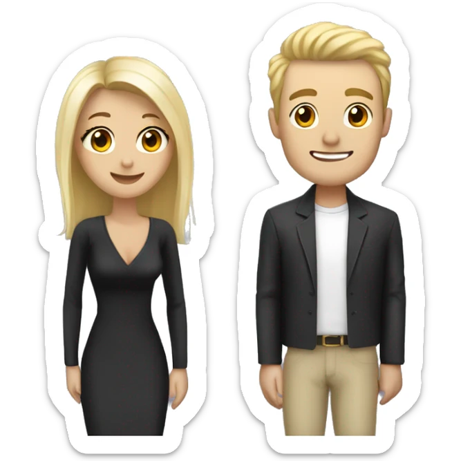 a couple of men and women the woman is white very pretty with blond hair the man is handsome taller than her with black hair sticker