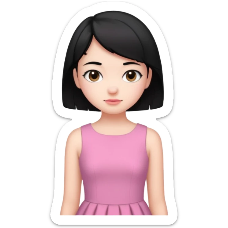 Un emoji de una. Chica adolescente vestido rosado pelo corto negro casi por los hombros sticker