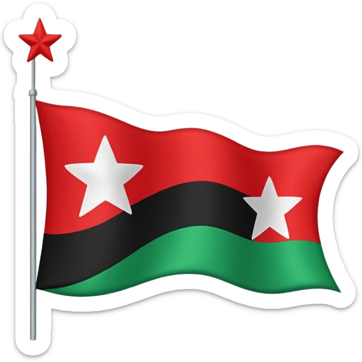 A horizontal tricolour flag of red, white, and black; charged with two green stars at the centre. sticker