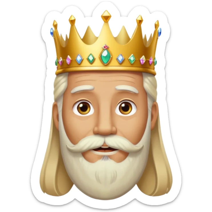 Create a cartoon-style emoji of Melchor, one of the Three Wise Men. Only show his face and crown. He has a kind, wise expression, a long white beard, and a golden crown with jewels. Make it colorful, simple, and suitable as an emoji. sticker