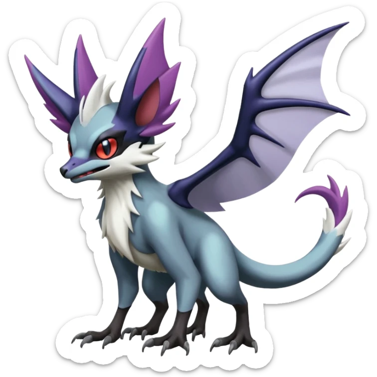 Shiny Noibat-Noivern-Mightyena-Silvally-Fakémon-hybrid-creature (full body)  sticker