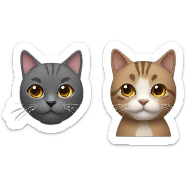 a gray cat with black strip and a brown man with a mustach with dark blond hair sticker