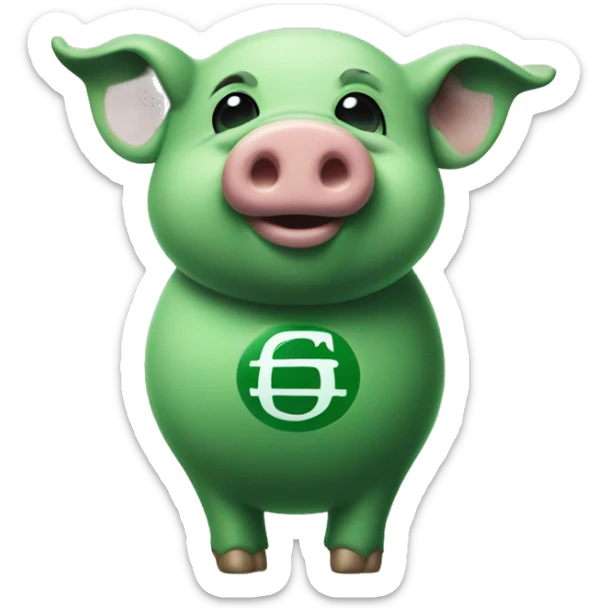 Pig facing right but looking at you and smiling with a tattoo of a dollar sign on his side in green ink sticker