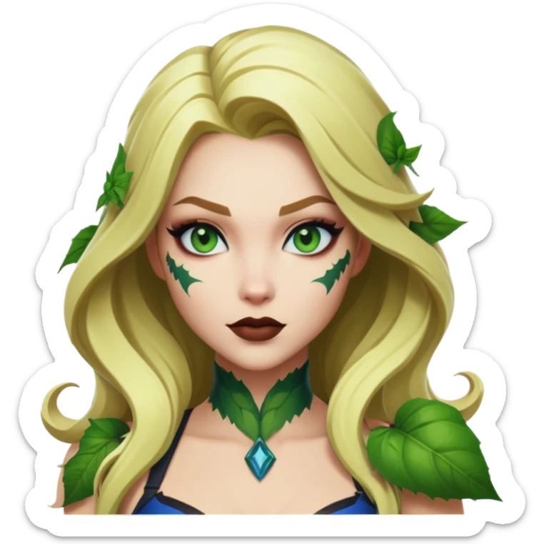 poison ivy fortnite skin with  dark blue eyes. With green lips and blonde hair sticker
