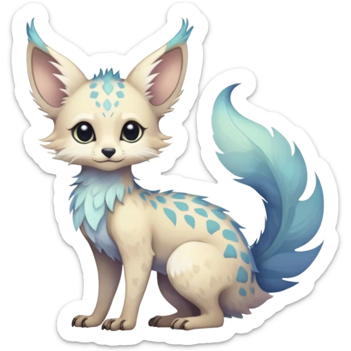 Feral Rare Fantasy ethereal cute pastel Vernid-Trico-species by LiLaiRa, random markings, tufted tail, tufted ears, full body sticker
