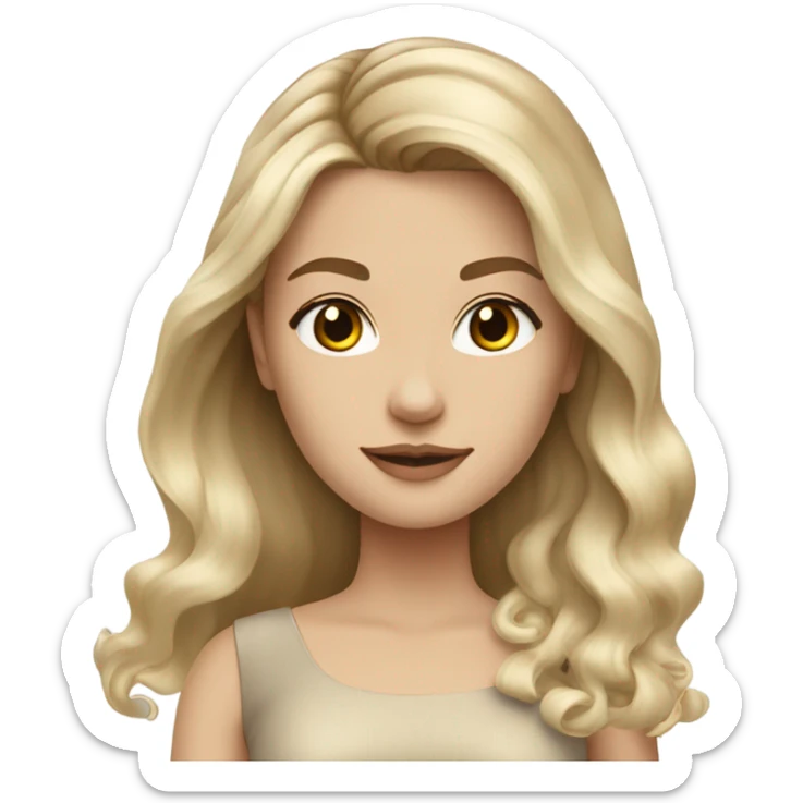 Caucasian girl Blonde balayage long hair women beige dress sticker