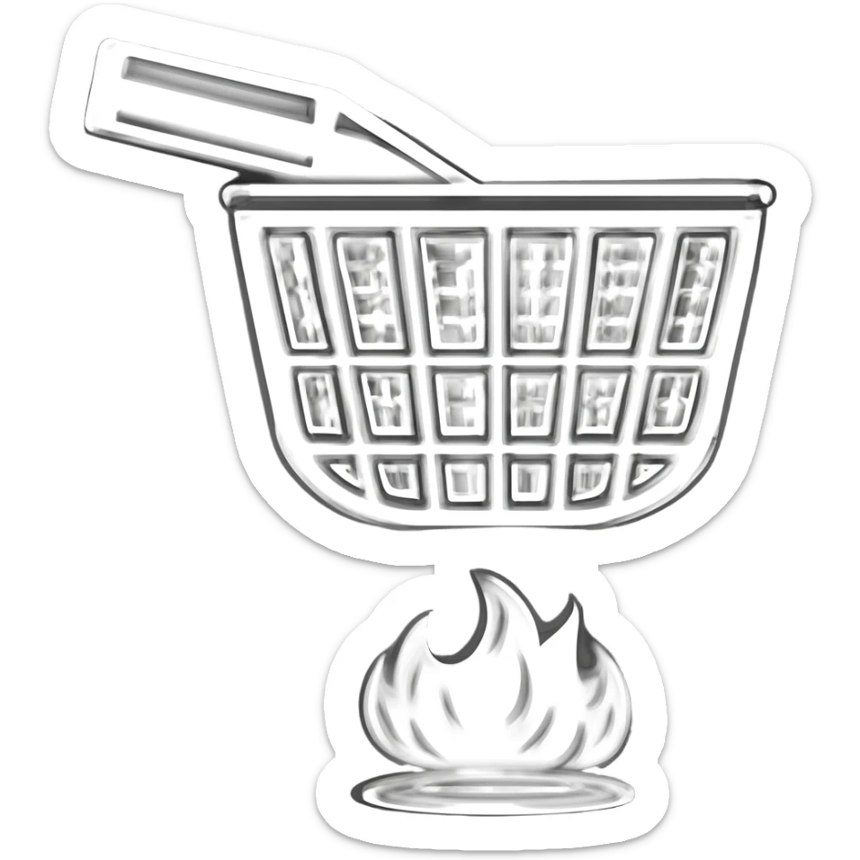 Icono de un estufa industrial con canasta de freir papas que tenga un mango arriba y llama estilizada debajo, que sea icono en blanco, estilo outline, sticker