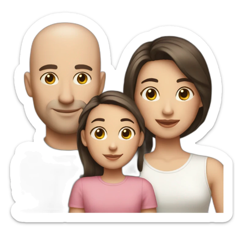 white family bald dad daughter with long dark hair daughter with short pink hair sticker