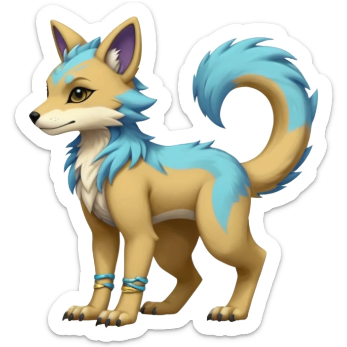 Edgy shiny exotic colorful smooth soft pastel modern anthro furry vernid-trico-Protogen-Primagen-WereGarurumon-hybrid fursona by Falvie, LiLaiRa, AngieWolf sticker