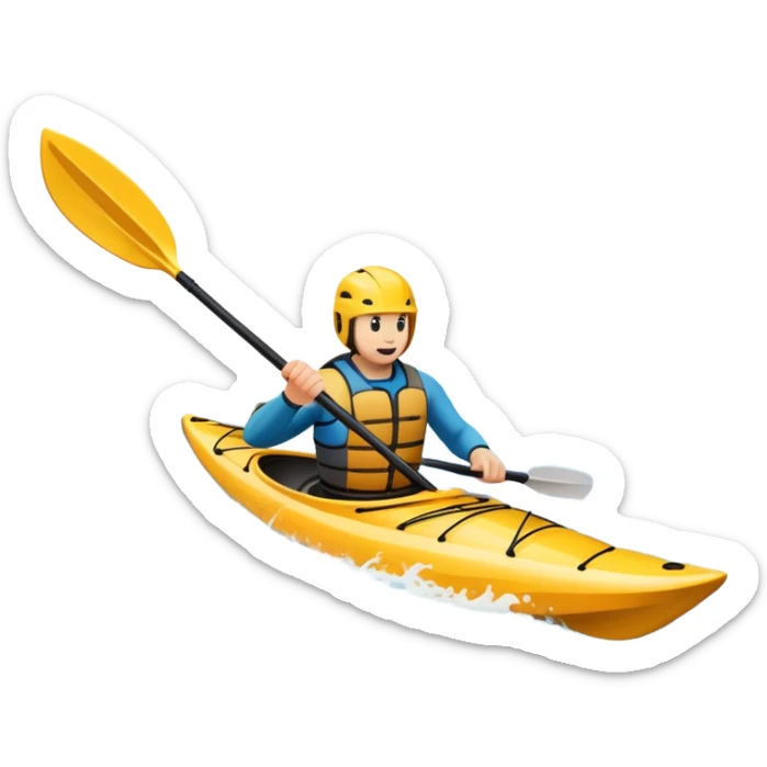 An icon showing a close-up of a kayak gliding over rippling water, with a double-bladed paddle in motion and splashes around. The sleek shape of the boat and dynamic strokes highlight the speed and precision of kayaking. Transparent background emphasizes the energy of the sport. sticker